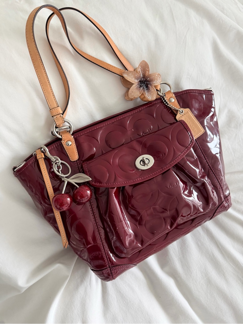 vintage Coach Burgandy Patent Leather  Leah Tote Bag